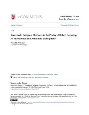 Reaction to Religious Elements in the Poetry of Robert Browning: an Introduction and Annotated Bibliography