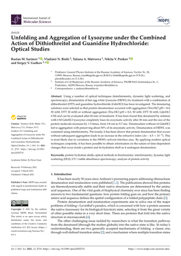 Unfolding and Aggregation of Lysozyme Under the Combined Action of Dithiothreitol and Guanidine Hydrochloride: Optical Studies