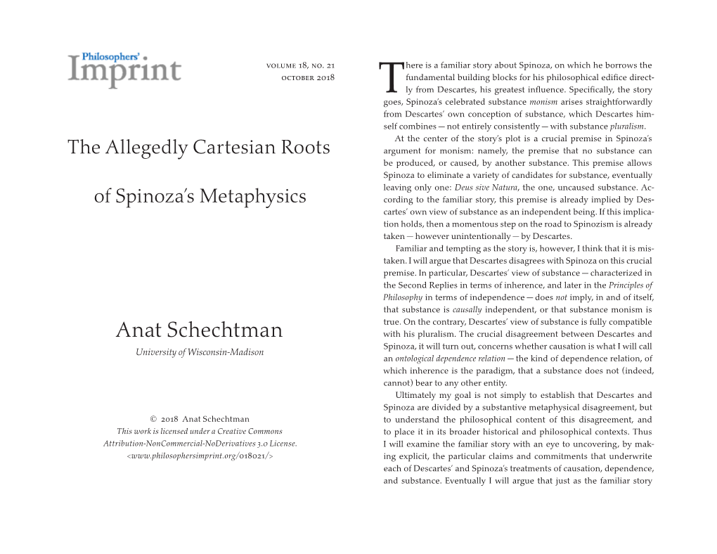 The Allegedly Cartesian Roots of Spinoza's Metaphysics