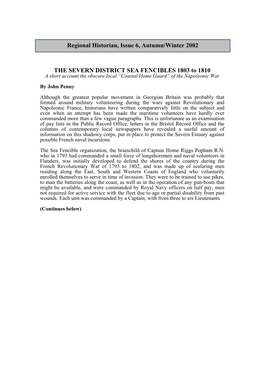 THE SEVERN DISTRICT SEA FENCIBLES 1803 to 1810 Regional Historian, Issue 6, Autumn/Winter 2002