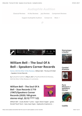 William Bell – the Soul of a Bell – Speakers Corner Records – Audiophile Audition 07.05.21, 09�37