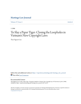 Closing the Loopholes in Vietnam's New Copyright Laws Than Nguyen Luu
