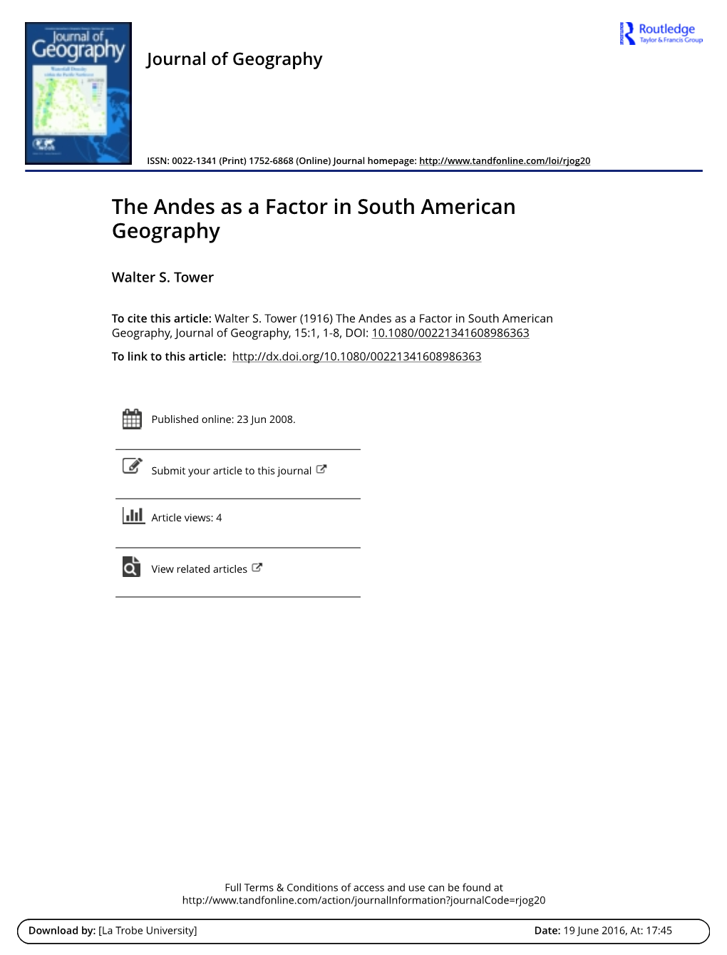 The Andes As a Factor in South American Geography