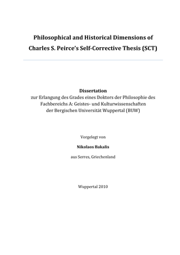 Philosophical and Historical Dimensions of Charles S. Peirce's Self-Corrective Thesis (SCT)