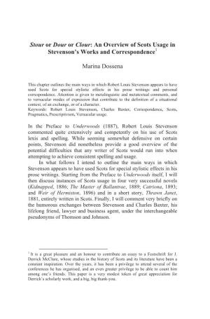 An Overview of Scots Usage in Stevenson's Works and Correspondence1 Marina Dossena