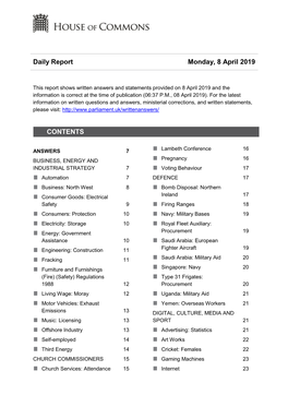 Daily Report Monday, 8 April 2019 CONTENTS