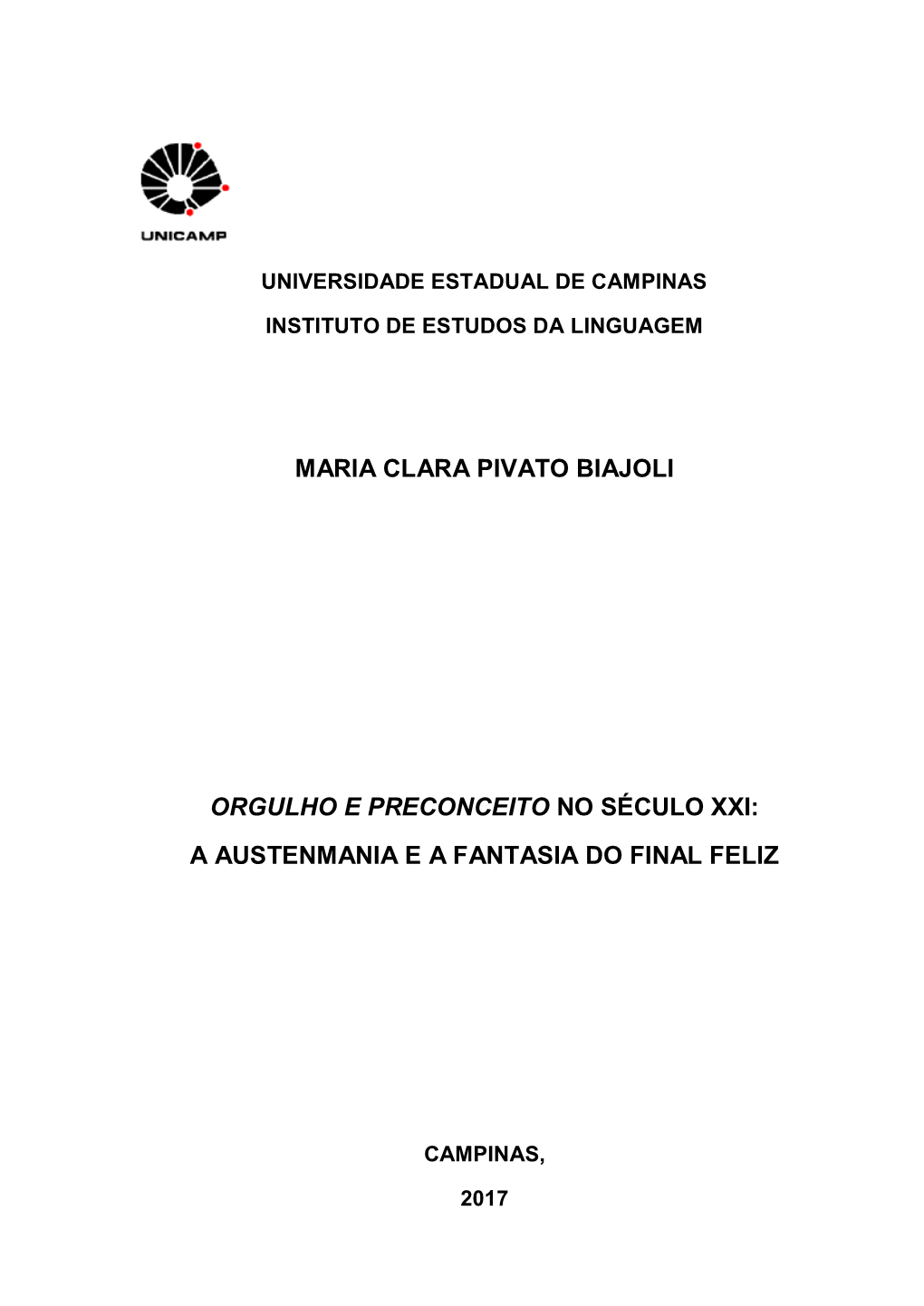 Maria Clara Pivato Biajoli Orgulho E Preconceito No