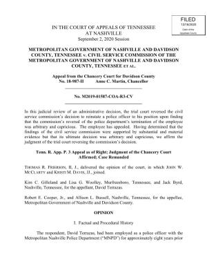METROPOLITAN GOVERNMENT of NASHVILLE and DAVIDSON COUNTY, TENNESSEE V