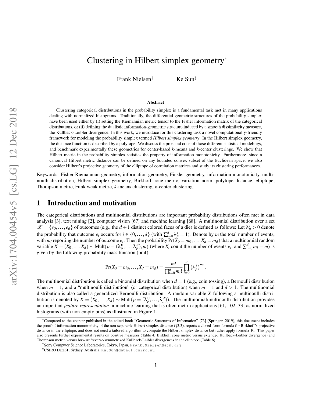 Clustering in Hilbert Simplex Geometry∗