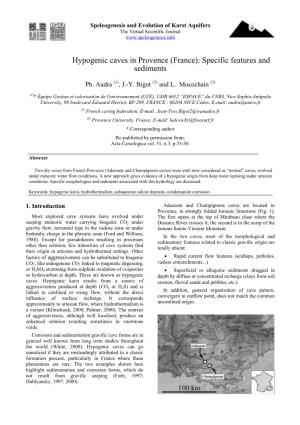 Hypogenic Caves in Provence (France): Specific Features and Sediments