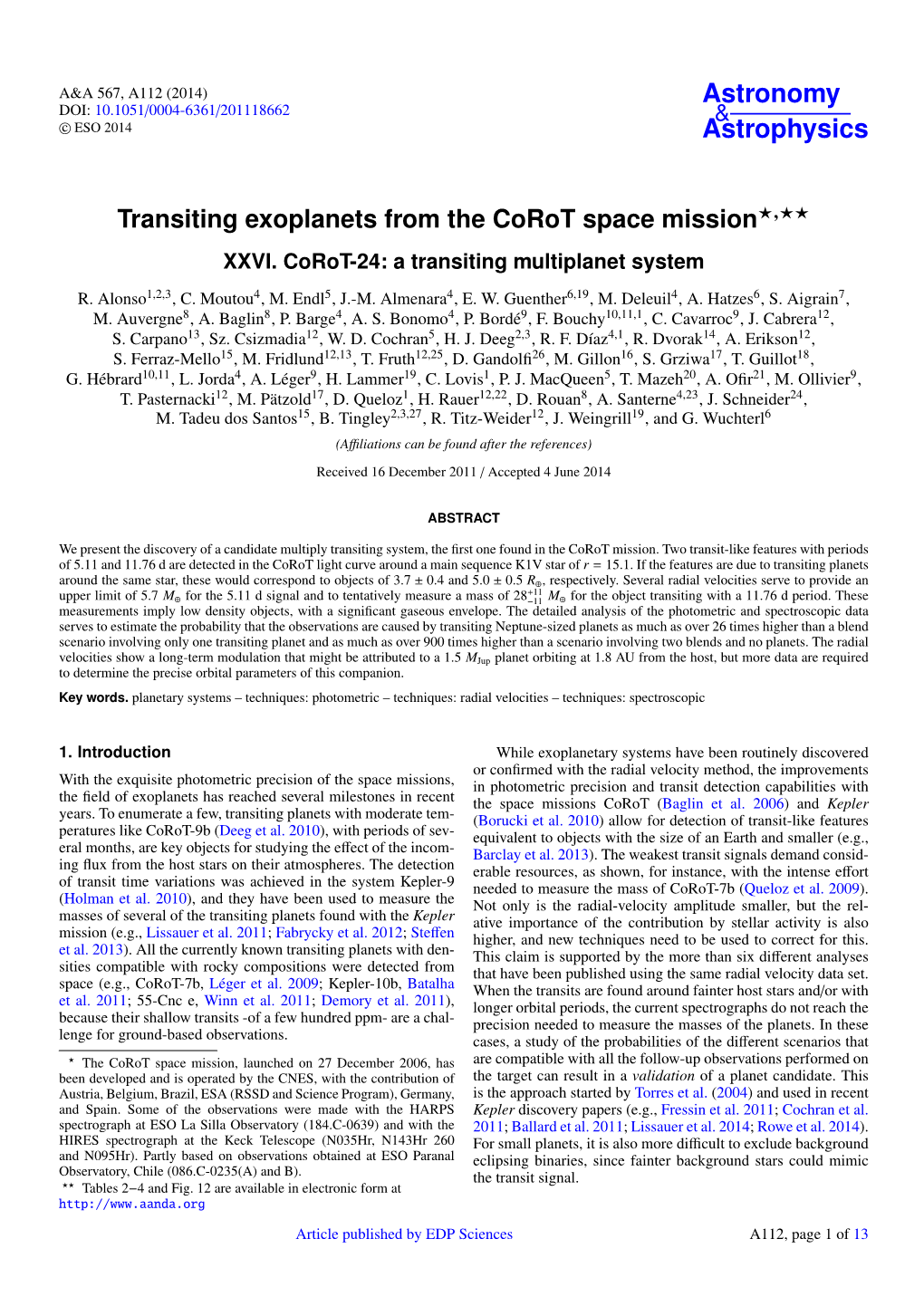 Transiting Exoplanets from the Corot Space Mission⋆⋆⋆