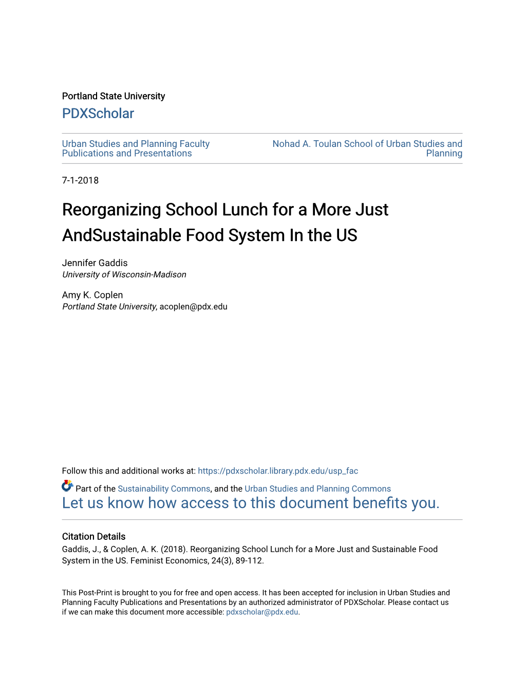 Reorganizing School Lunch for a More Just Andsustainable Food System in the US
