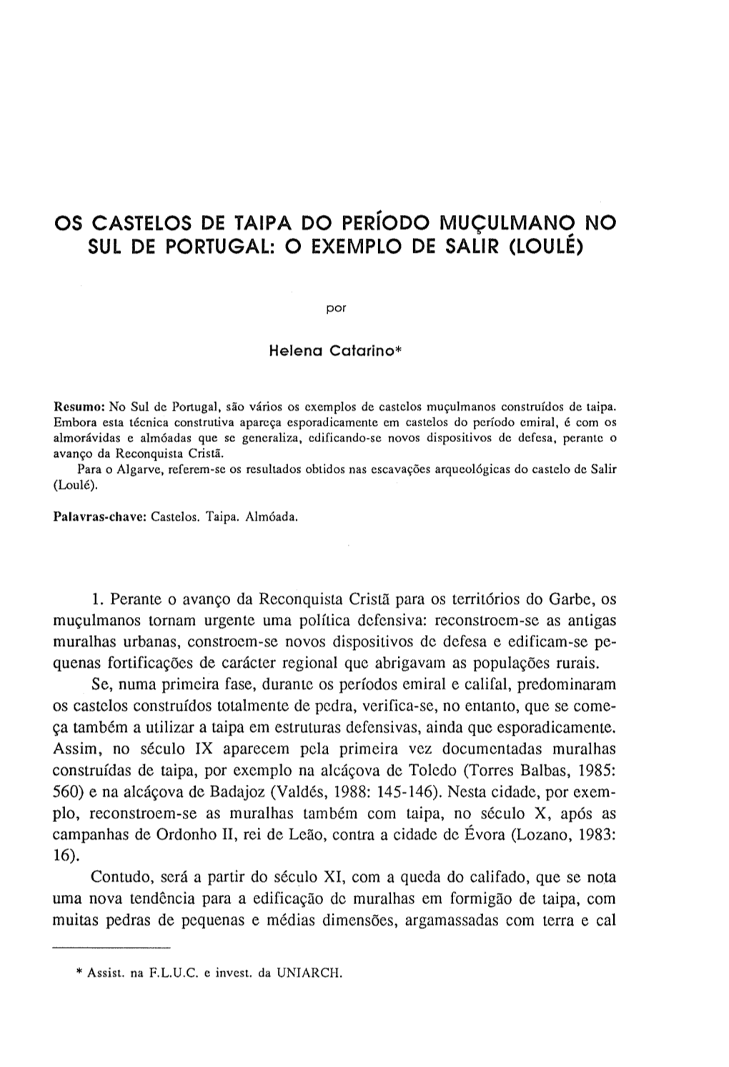 Os Castelos De Taipa Do Período Muçulmano No Sul De Portugal: O Exemplo De Salir (Loulé)