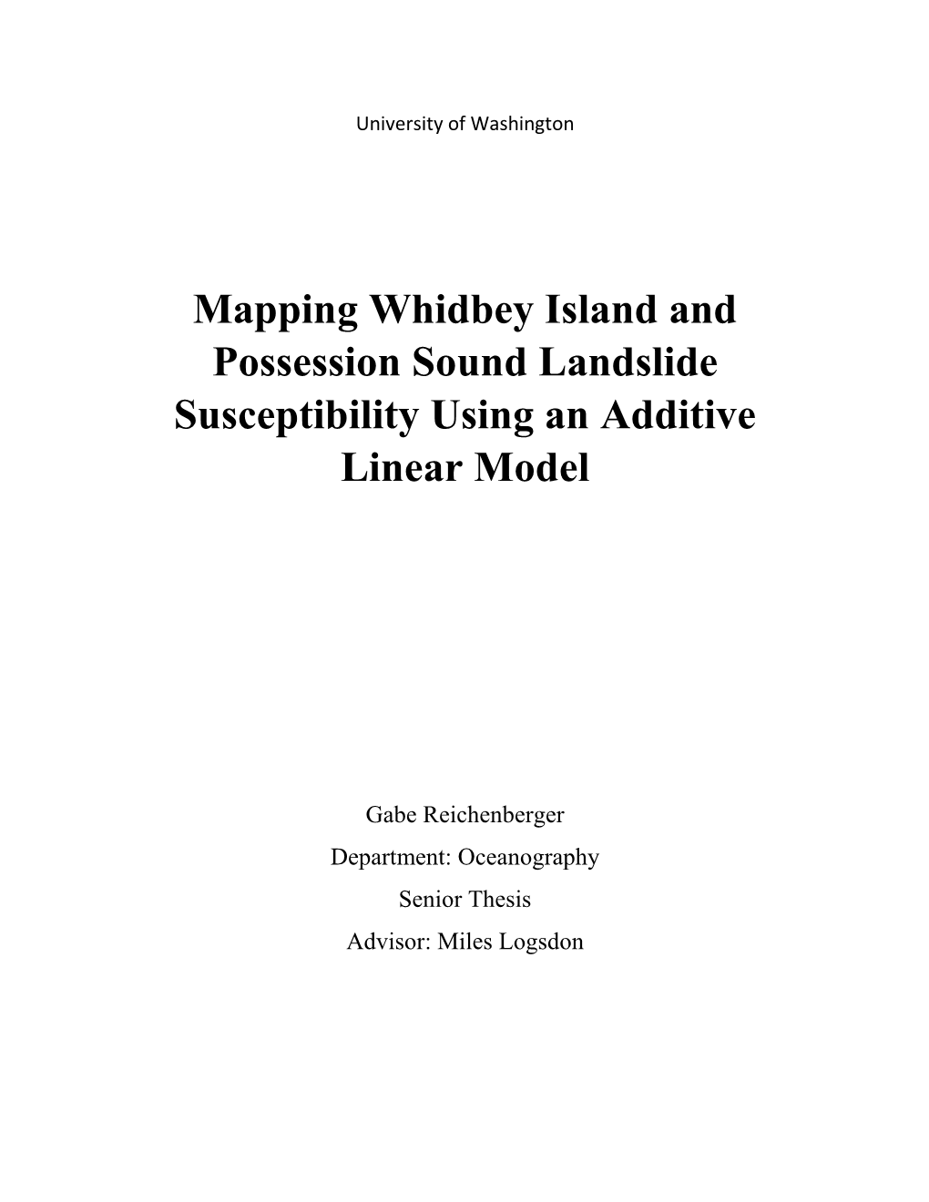 Mapping Whidbey Island and Possession Sound Landslide Susceptibility Using an Additive Linear Model