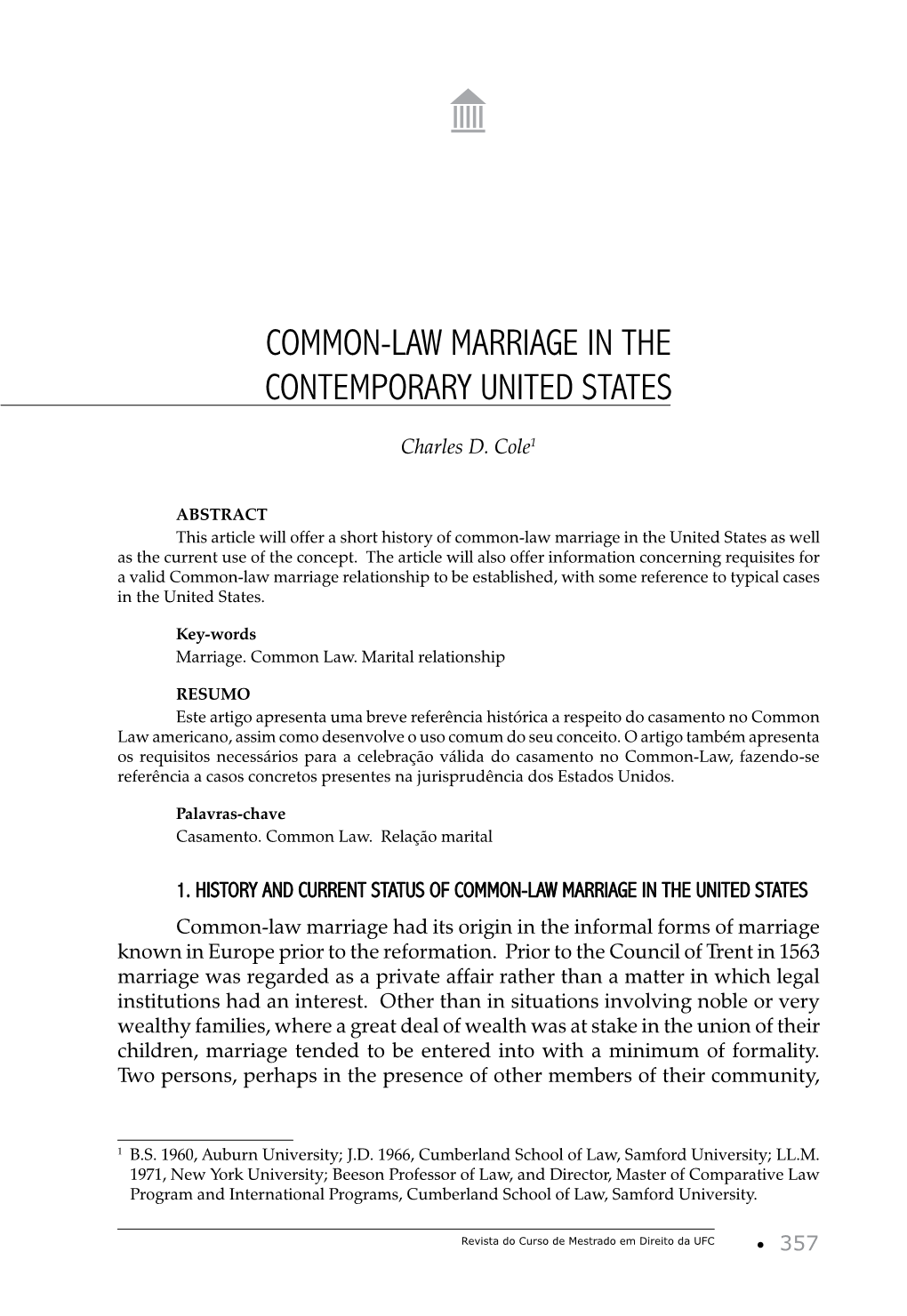 Common-Law Marriage in the Contemporary United States