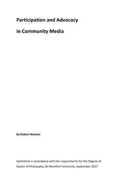Participation and Advocacy in Community Media