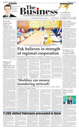 Pak Believes in Strength of Regional Cooperation 'Shehbaz
