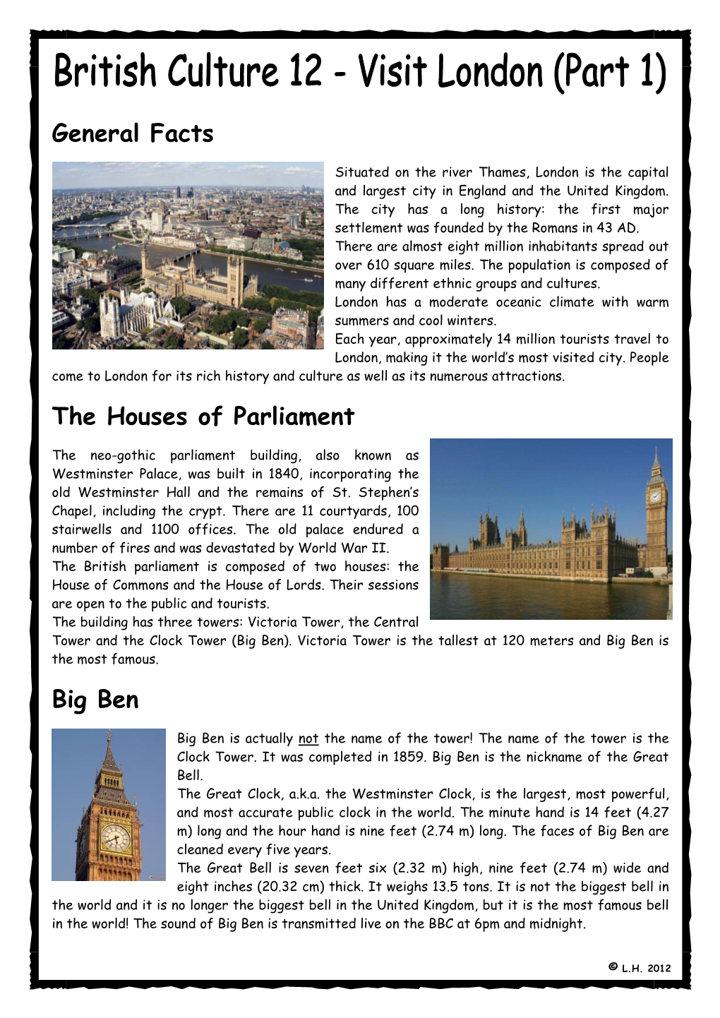 General Facts the Houses of Parliament Big