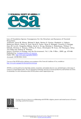 Foundation Species: Consequences for the Structure and Dynamics of Forested Ecosystems Author(S): Aaron M