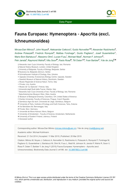 Fauna Europaea: Hymenoptera – Apocrita (Excl