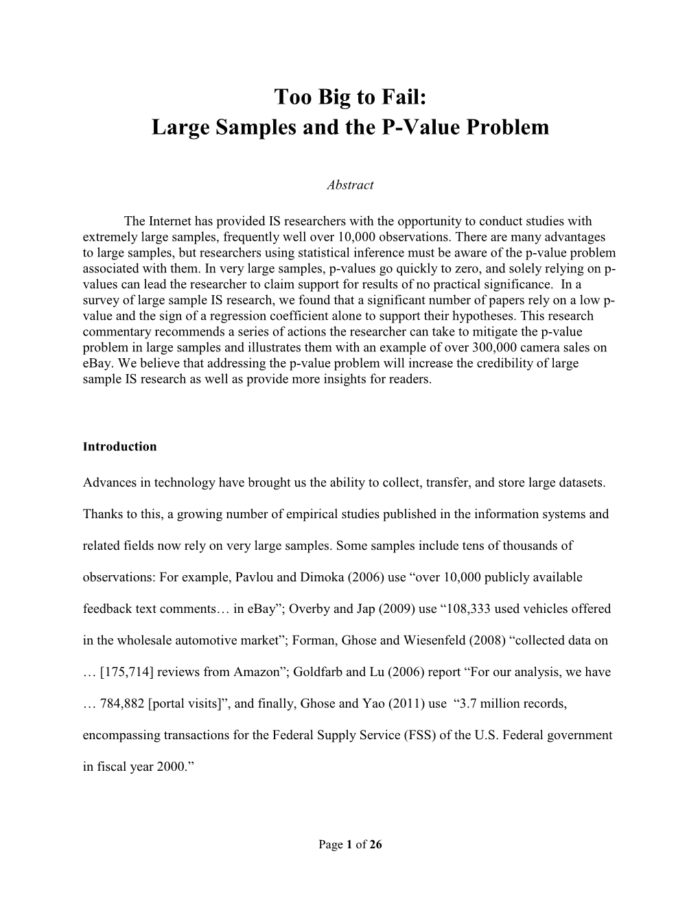 Too Big to Fail: Large Samples and the P-Value Problem