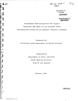 Groundwater Monitoring Plan for Organic Chemicals (AB 1803) in San Fernando Basin I Including the Cities of Los Angeles, Burbank & Glendale