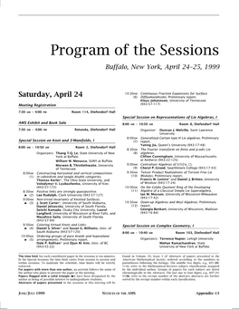 Program of the Sessions, Buffalo