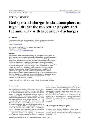 Red Sprite Discharges in the Atmosphere at High Altitude: the Molecular Physics and the Similarity with Laboratory Discharges