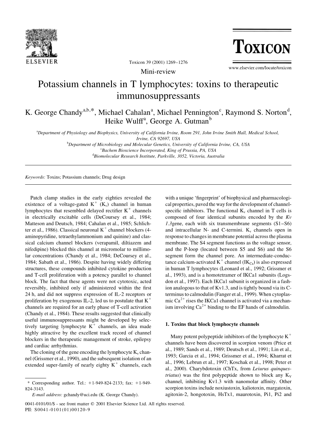 Potassium Channels in T Lymphocytes: Toxins to Therapeutic Immunosuppressants