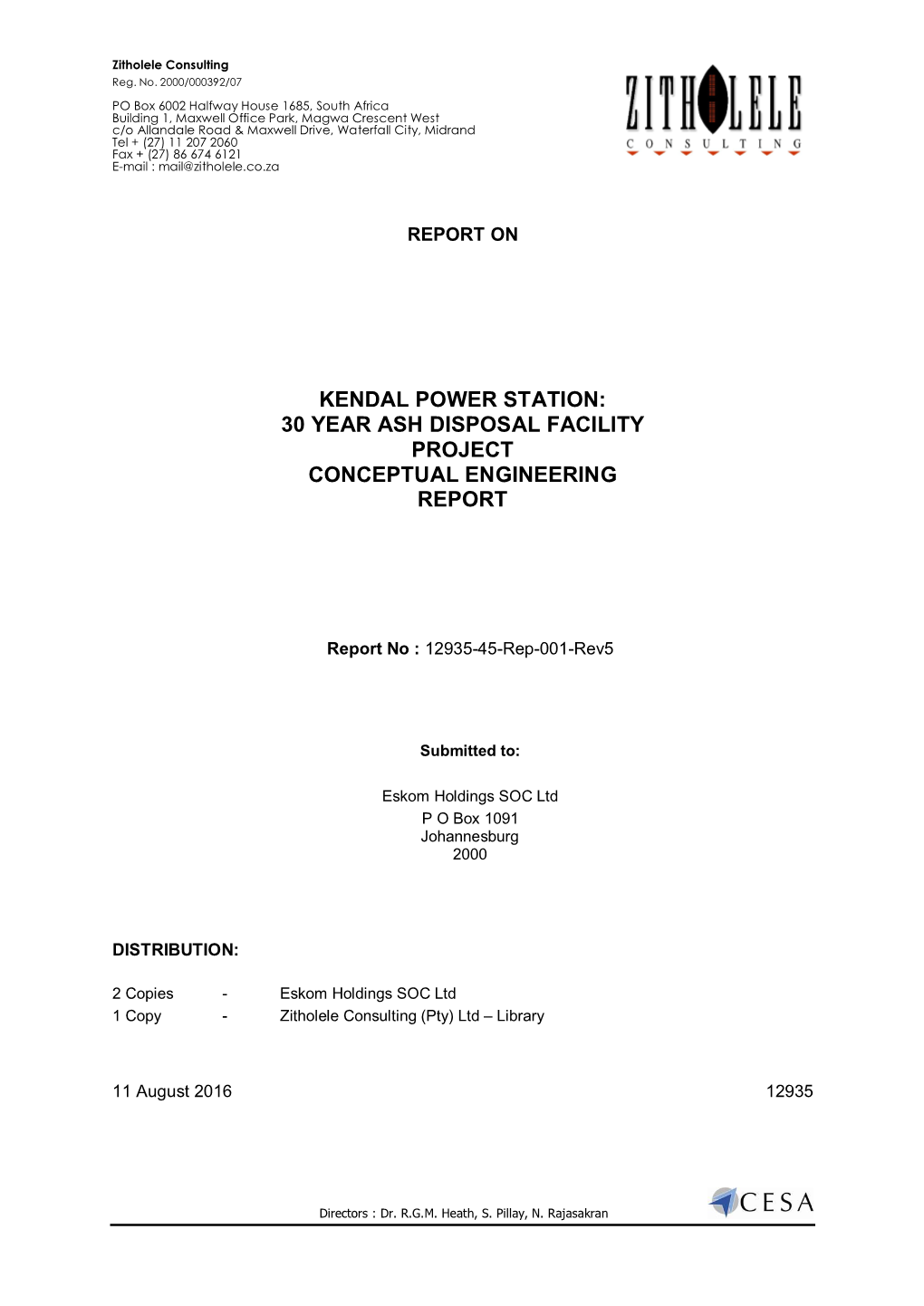 Kendal Power Station: 30 Year Ash Disposal Facility Project Conceptual Engineering Report