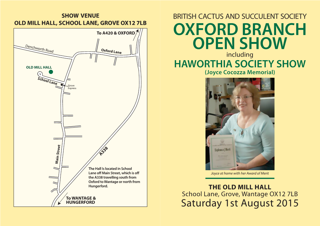 OXFORD BRANCH OPEN SHOW Including HAWORTHIA SOCIETY SHOW (Joyce Cocozza Memorial)