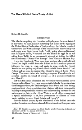 The Hawai'i-United States Treaty of 1826 Robert H. Stauffer the Islands