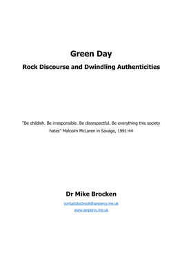Green Day Rock Discourse and Dwindling Authenticities