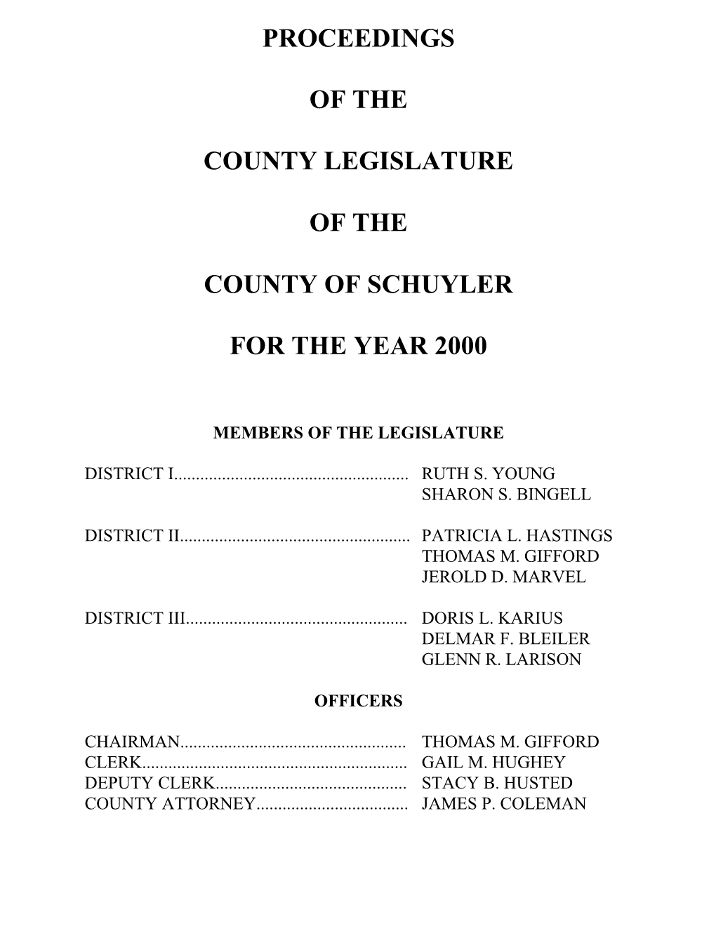 Minutes of the December 6, 1999 Public Hearing and December 13, 1999 Regular Meeting of the Schuyler County Legislature