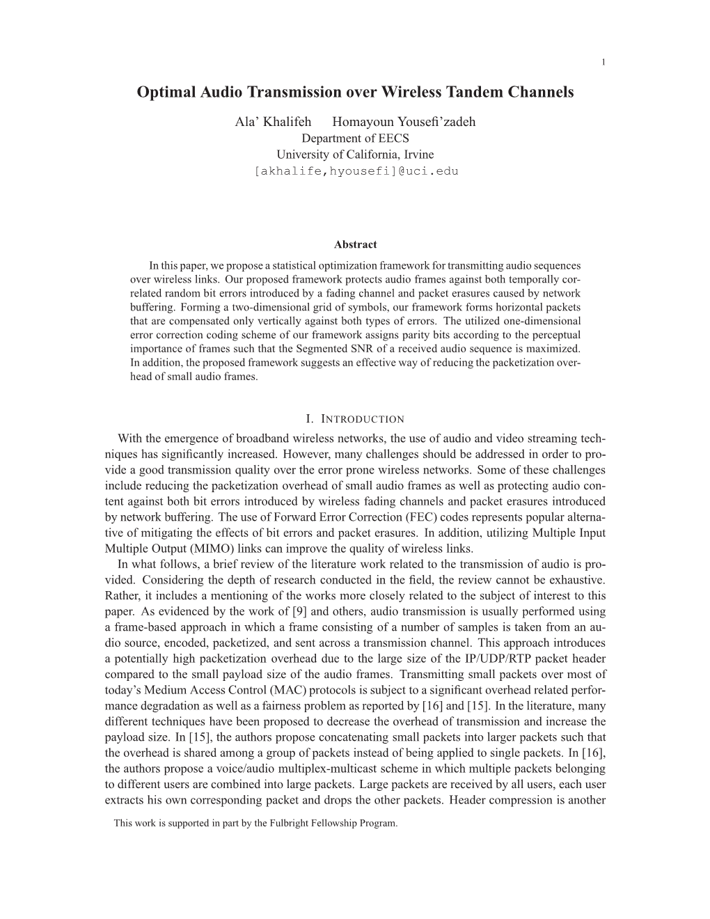 Optimal Audio Transmission Over Wireless Tandem Channels