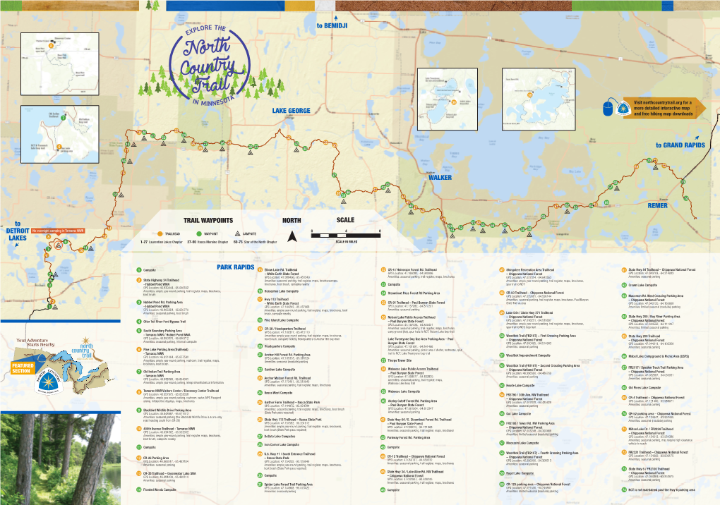 TRAIL WAYPOINTS NORTH to DETROIT LAKES to GRAND RAPIDS to BEMIDJI WALKER LAKE GEORGE REMER PARK RAPIDS SCALE