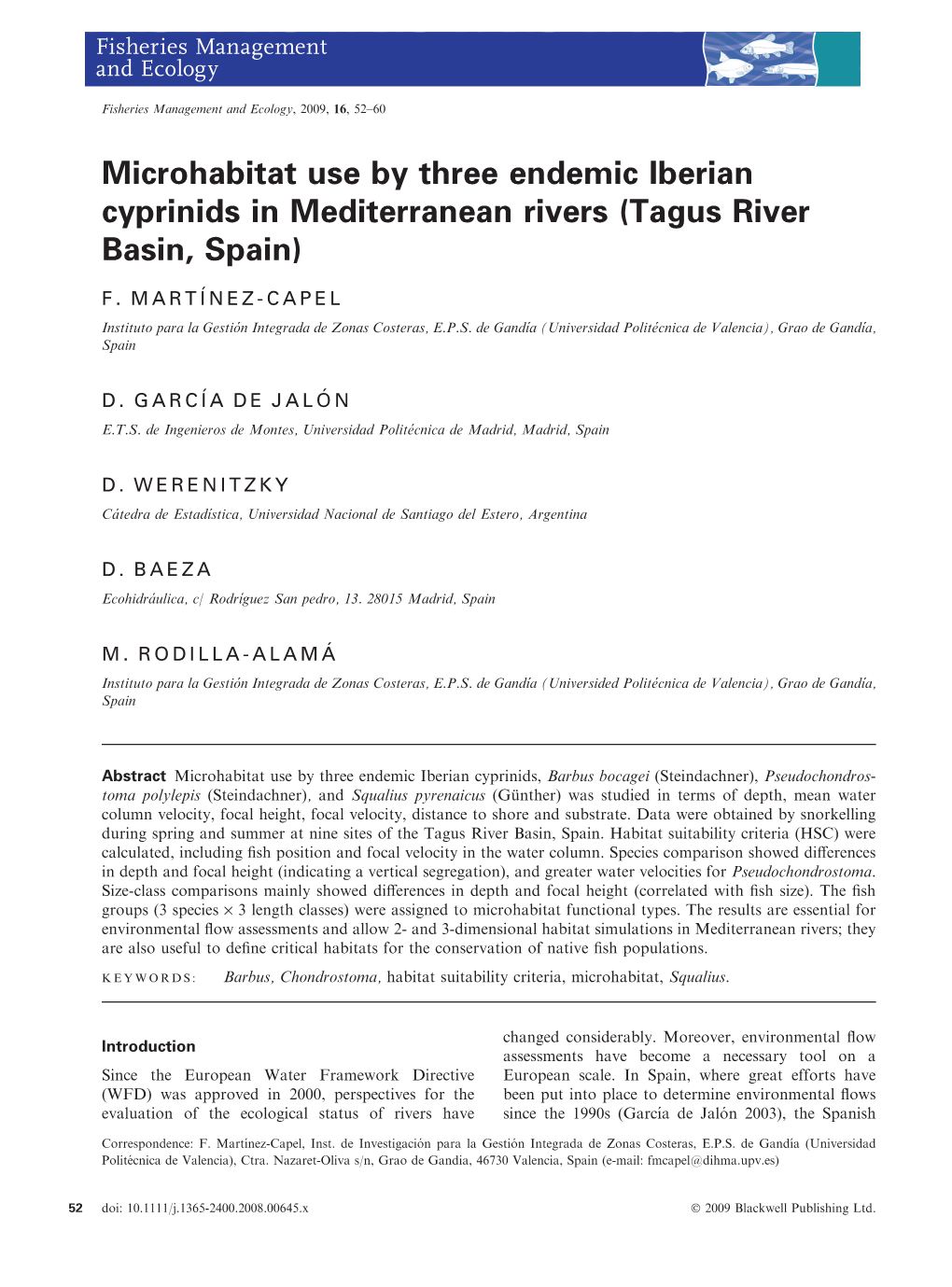 Microhabitat Use by Three Endemic Iberian Cyprinids in Mediterranean Rivers (Tagus River Basin, Spain)