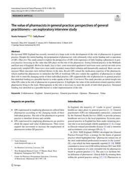 The Value of Pharmacists in General Practice: Perspectives of General Practitioners—An Exploratory Interview Study