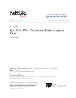 Quo Vadis: What Can Students Do for American Cities? Harris Wofford