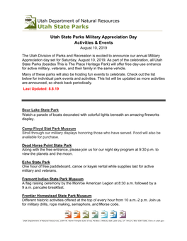 Utah State Parks Military Appreciation Day Activities & Events