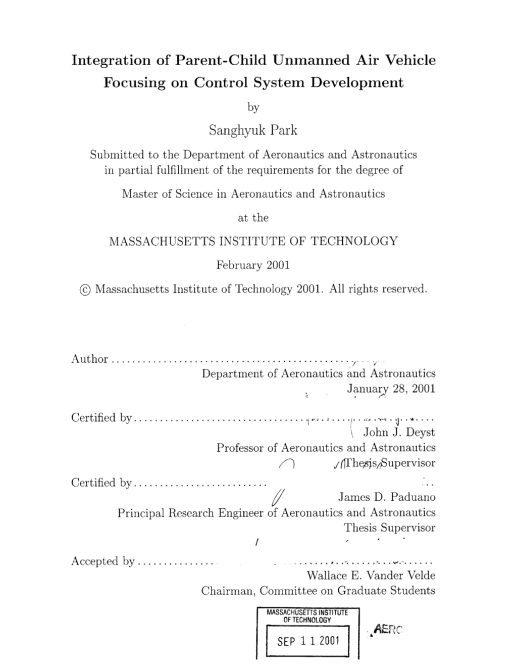 Integration of Parent-Child Unmanned Air Vehicle Focusing on Control