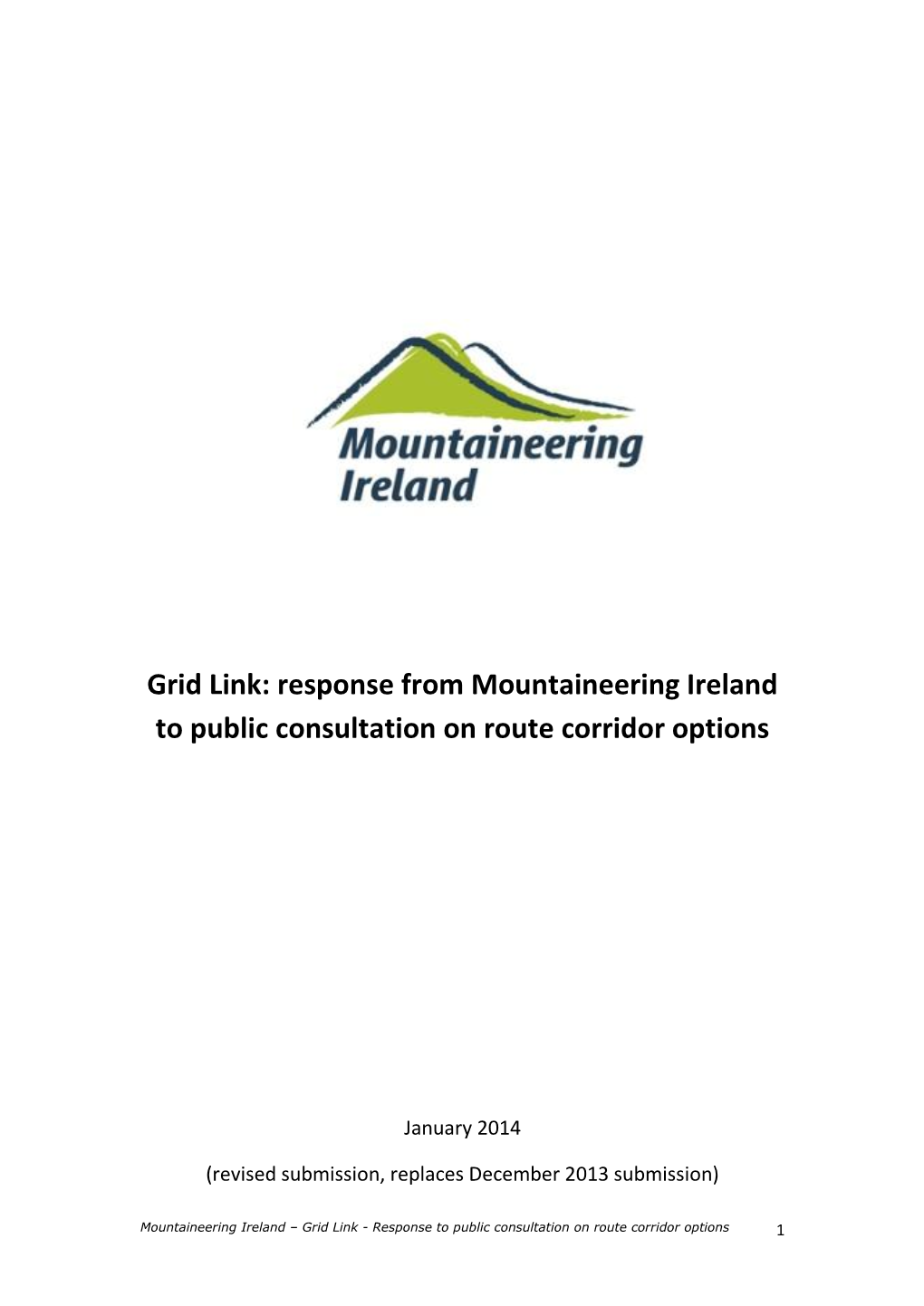 Grid Link: Response from Mountaineering Ireland to Public Consultation on Route Corridor Options