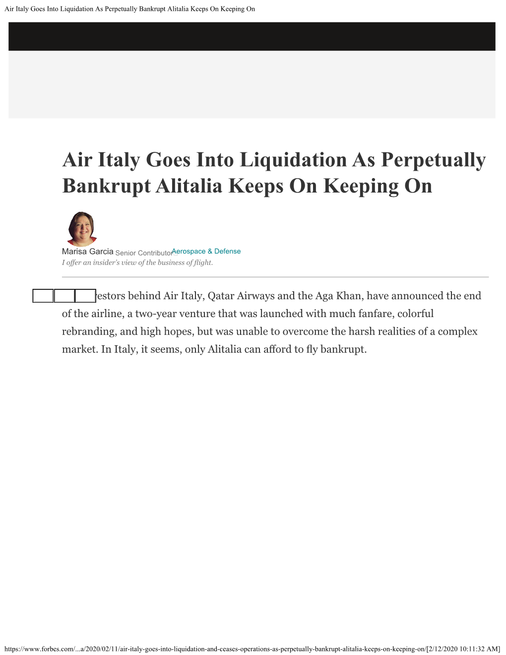 Air Italy Goes Into Liquidation As Perpetually Bankrupt Alitalia Keeps on Keeping On