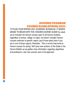 Honors Program Course Guide Spring 2021