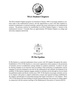 MAA Student Chapters Pi Mu Epsilon
