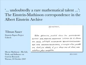 The Einstein-Mathisson Correspondence in the Albert Einstein Archive