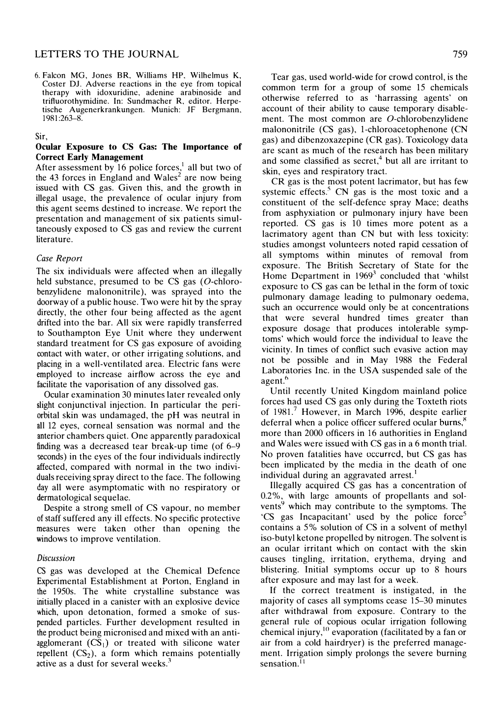 Ocular Exposure to CS Gas: the Importance of Correct Early