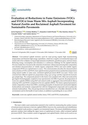 (Vocs and Svocs) from Warm Mix Asphalt Incorporating Natural Zeolite and Reclaimed Asphalt Pavement for Sustainable Pavements