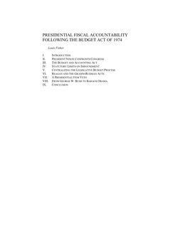Presidential Fiscal Accountability Following the Budget Act of 1974