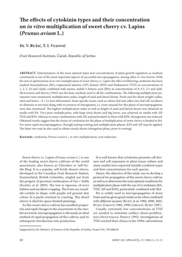 The Effects of Cytokinin Types and Their Concentration on in Vitro Multiplication of Sweet Cherry Cv